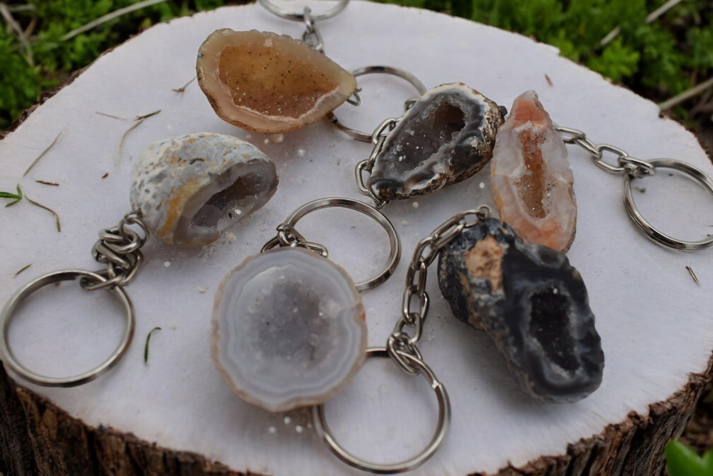 Agaat geodes sleutelhangers