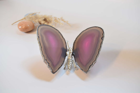 Vlinder van agaat (roze gekleurd #2)