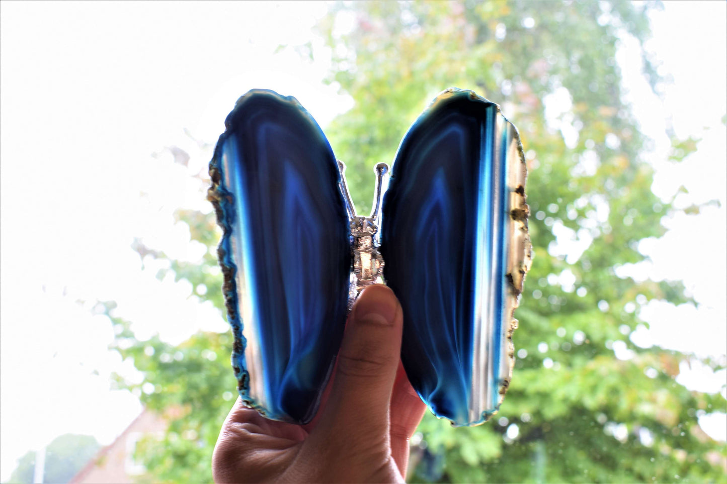 Vlinder van agaat (blauw gekleurd #1)