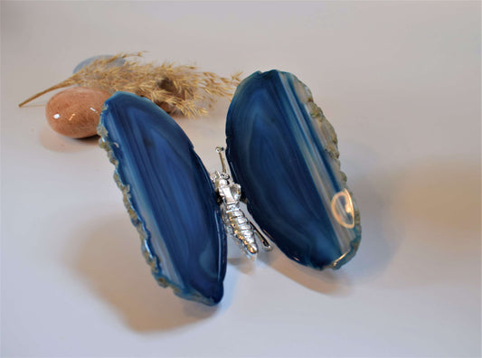 Vlinder van agaat (blauw gekleurd #1)