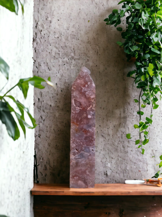 Roze Amethist en bloemagaat toren (15 cm)