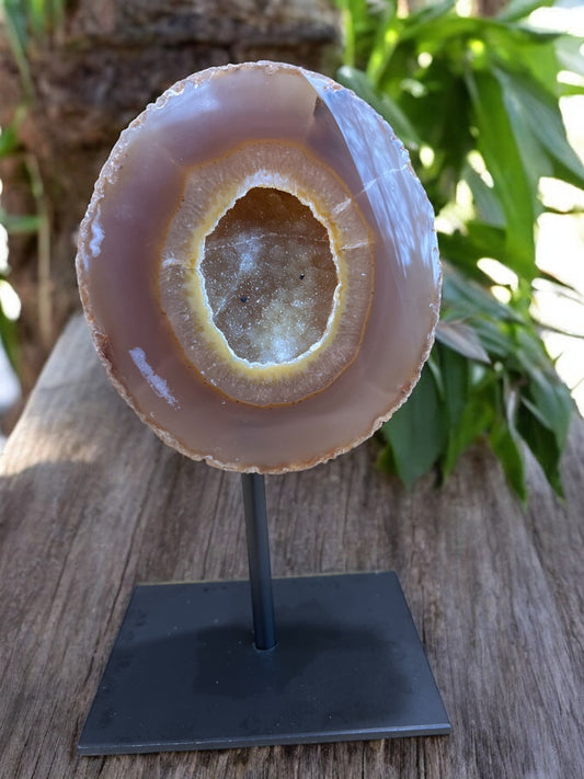 Bruin/Oranje Agaat Drusy Kristallen op Standaard - Balans, Stabiliteit en Aarding