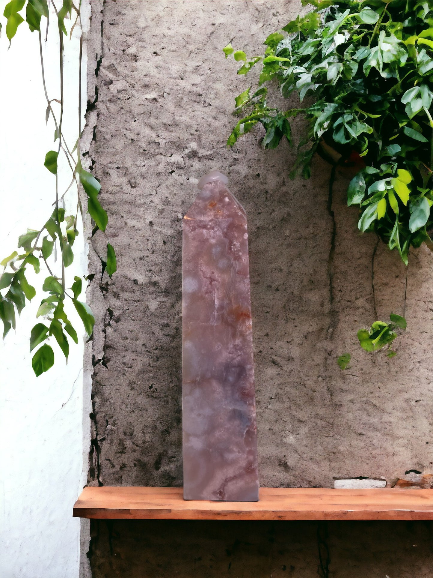 Roze Amethist en bloemagaat toren (15 cm)